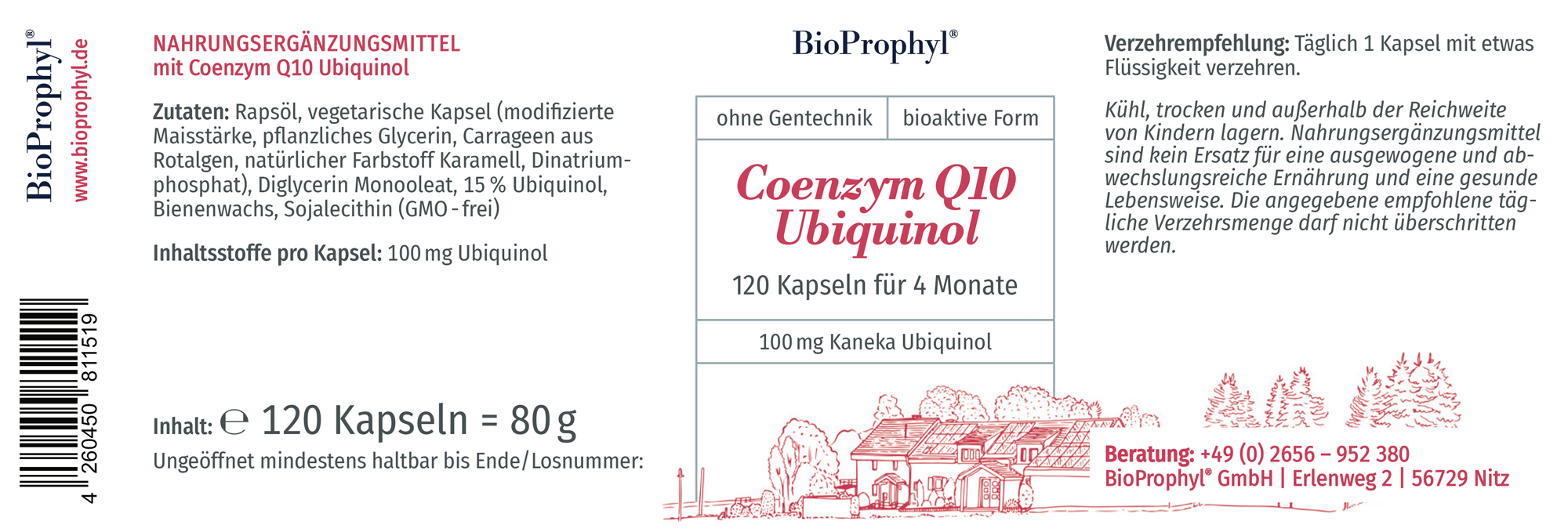 Produktetikett von Coenzym Q10 Ubiquinol 120 Kaps.