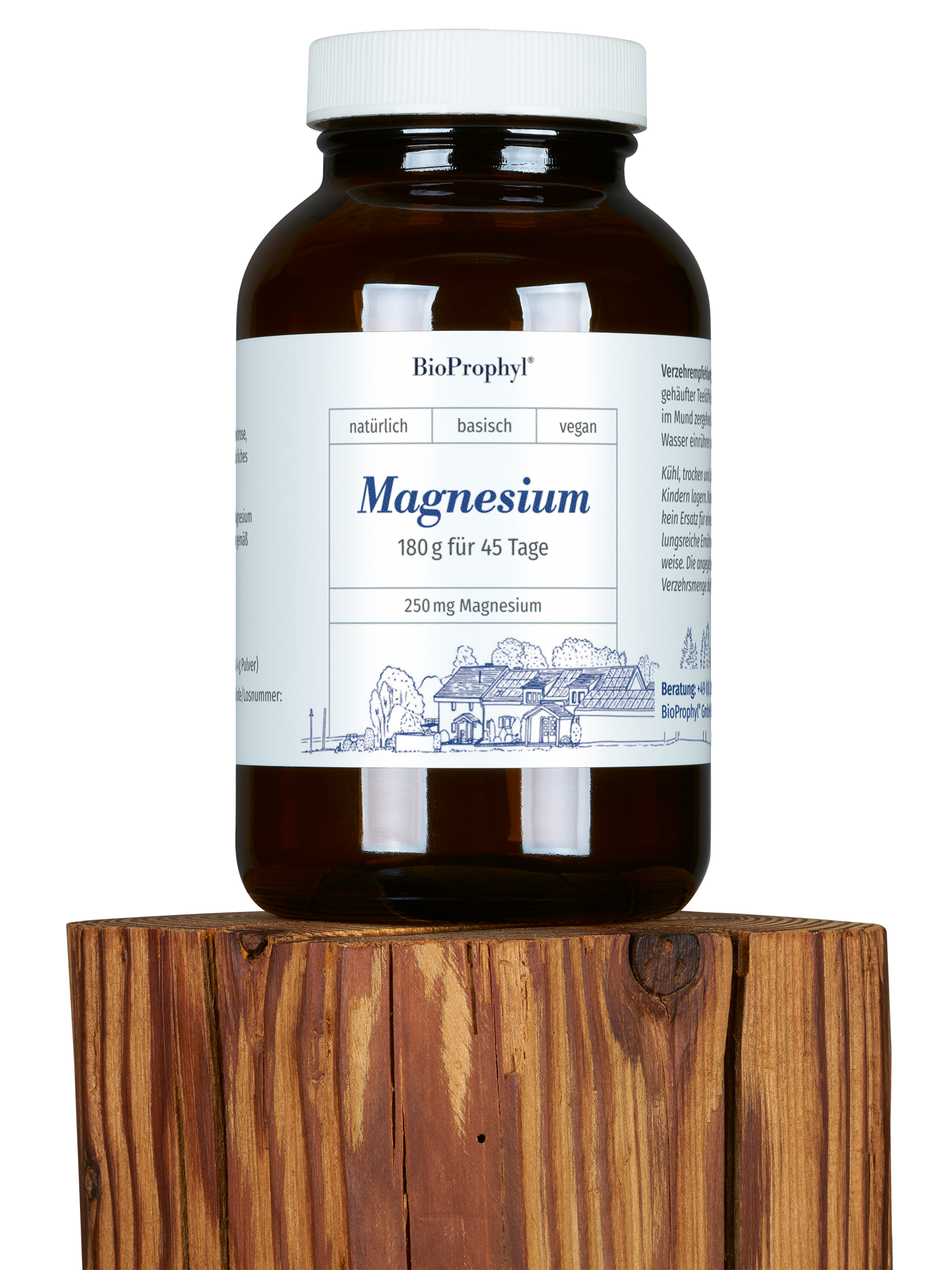 Magnesium Glas auf Holzsockel