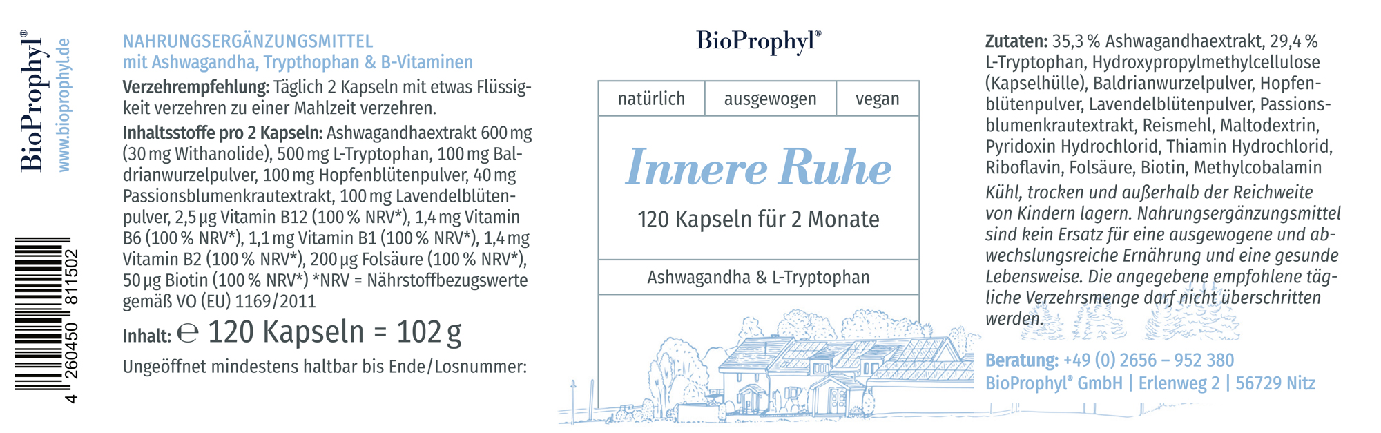 Produktetikett von Innere Ruhe mit 120 Kapseln